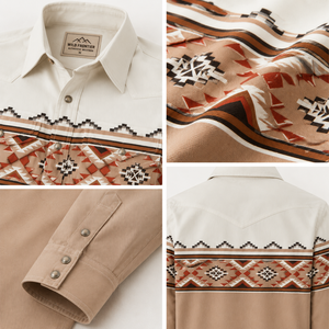 Chemise Western pour Homme à Imprimé Aztèque, Manches Longues, Boutons Pression Perlés, Style Cowboy Ranch, Logo Personnalisé, Col Contrastant - Product Image 2