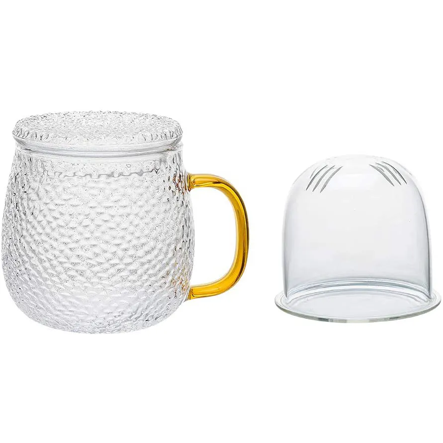 Gelas Teh Kaca dengan Infuser dan Tutup, Mug Infuser Teh 18.6Oz/550Ml Mug Teh Kaca Bening dengan Tutup