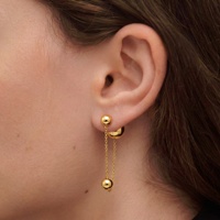 Boucles d'oreilles pendantes élégantes en perles pour femmes, boucles d'oreilles à double face en perles et cristaux, boucles d'oreilles à billes dorées, bijoux de mode en gros