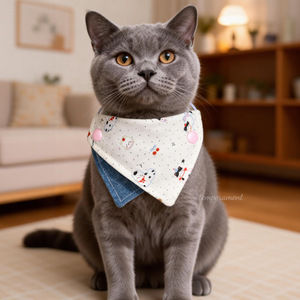 Babero Triangular para Gato, de Algodón Puro, con Bloques de Color, Bordado, Estilo Patchwork, para Todas las Estaciones, Ropa para Mascotas - Product Image 1