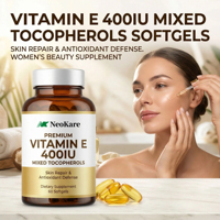 Vitamine E naturelle (d-alpha Tocophérol) 400 UI Capsules molles |   Utilisation par les adultes |   Fabricant OEM/ODM pour les marques de beauté et de bien-être |