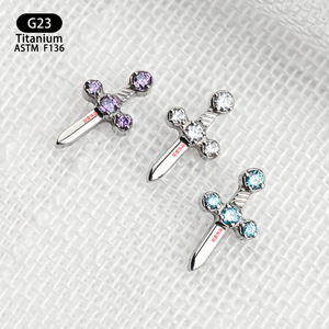 Cross Titanium <b>Earring</b> G23 ASTM F136 Inlaid 5A Zircon Stud For Ear Bone <b>Piercing</b> Jewelry - Product Image 3