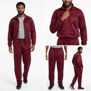 Ensemble de survêtement sportif pour homme en polyester marron, veste zippée intégrale et pantalon, tenue décontractée d'hiver, couleur unie, séchage rapide, respirant, coupe classique - Product Image 5