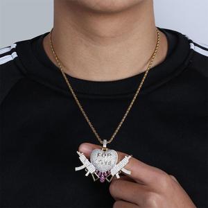 Hiphop Iced Out Double AK47 Heart inciso per collana con ciondolo amore - Product Image 6