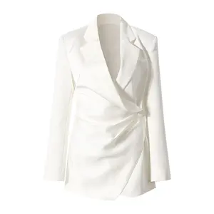 OUDINA-chaqueta blanca plisada de manga larga para mujer, traje, chaqueta