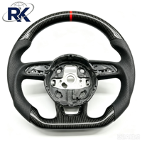Volant en cuir véritable fibre de carbone avec surpiqûres rouges et éclairage LED, fond plat, pour Audi A3 A4 A5 Q3 Q5 2008-2022, directement de l'usine