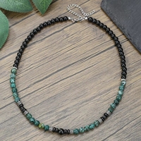Collar de Cuentas Naturales de Ágata Negra y Piedra Volcánica con Puntos Azules, Venta al Por Mayor de Fábrica, Primavera-Verano