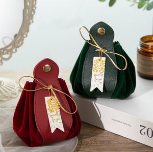 Venta al por mayor de terciopelo de lujo personalizado cordón boda bolsa de dulces de cuero Pu dulce regalo joyería bolsa bolsas para boda - Product Image 2