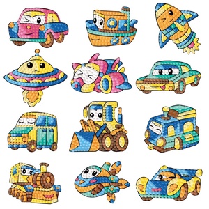 Kits de peinture diamant DIY sur le thème du transport, autocollants créatifs pour l'apprentissage ciblé, animaux de dessin animé et nature, pour les 4-12 ans, jouets à coller - Product Image 4