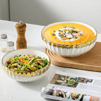 Prix d'usine Bol à salade en céramique créative Bol à salade de fruits blancs en porcelaine cercle d'or de luxe