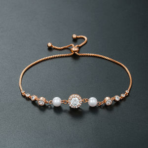 Trendy Cubic Zirconia and Shell Pearl Bracelet Bridal Bridesmaids and <strong>Mother</strong> <strong>of</strong> <strong>the</strong> <strong>Groom</strong> <strong>Gift</strong> on Wedding Day Made <strong>of</strong> Brass - Product Image 3