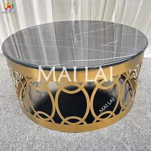 新设计的MAILAI黑色大理石顶部和金色框架圆形茶几，用于各种婚礼活动装饰