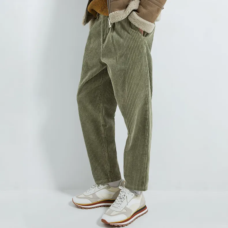 Custom Lente Groene Losse Chino Corduroy Broek Voor Mannen