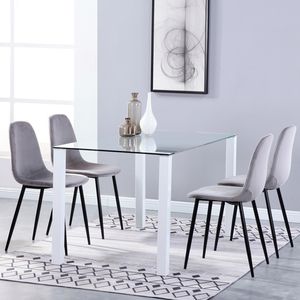 Conjunto de Mesa de Comedor con Sillas de Madera, Mármol, <span class=keywords><strong>Cristal</strong></span>, Patas Plegables, Extensible, Cuadrada, Redonda - Product Image 1