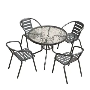 4 lugares aço dobrável mobiliário de jardim ao ar livre pátio mesa de jantar e cadeira