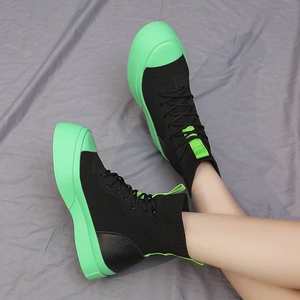 Women's High-Top Casual Platform Flying Knitted <b>Boots</b> Breathable Stretch Single Ankle & Bootie Colorblock Design - Product Image 4