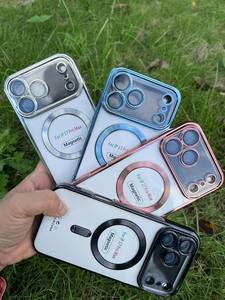 Custodia per paraurti in TPU magnetico placcato trasparente di lusso custodia Wireless per <span class=keywords><strong>iPhone</strong></span> 17 16 15 14 13 12 Pro Max Plus - Product Image 3