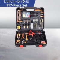 Kit d'outils électriques personnalisé OEM en gros, 117 pièces, perceuse à percussion au lithium, tournevis, 12V, acier au carbone, boîte à outils de réparation pour électricien domestique