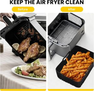 Revêtements en silicone pour friteuse à air rectangulaires, <span class=keywords><strong>accessoires</strong></span> de panier en silicone pour friteuse à air <span class=keywords><strong>Ninja</strong></span> <span class=keywords><strong>Foodi</strong></span> Dual DZ201/DZ401 8-10QT - Product Image 6