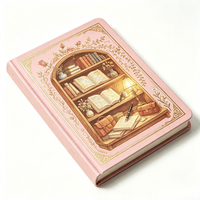 Carnet à couverture rigide avec illustration de bibliothèque, journal personnalisé, impression florale rose, agenda pour salle d'étude, cadeau pour lecteur