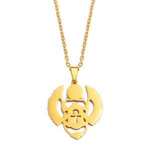 Collier pendentif <span class=keywords><strong>Scarab</strong></span>ée ailé égyptien antique Ankh en acier inoxydable, amulette africaine, charme pour mariages, Clé du Nil # 269221 - Product Image 6