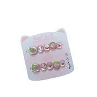 Faux ongles pour enfants faits à la main, motif fraise 3D, sucette mignonne, amovibles, à presser sur les doigts
