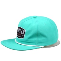 Topi Snapback 5 Panel Ringan Tanpa Struktur dari Bahan Nilon, Topi Bill Datar Warna Turquoise dengan Patch Tenun Kustom