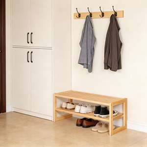 家庭用収納オーガナイザー用2層木製シューズラック竹棚カスタマイズ - Product Image 2