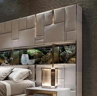 Lit de luxe pour chambre à coucher, cadre en bois moderne, tête de lit large et haute, taille king ou double