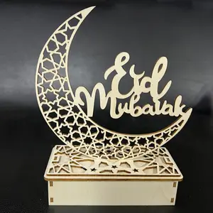 Nicro Eid Mubarak การออกแบบกลวงงานฝีมือไม้เทศกาลรอมฎอนตกแต่งดวงจันทร์ Pentagram หัตถกรรมไฟ LED ตกแต่งจี้