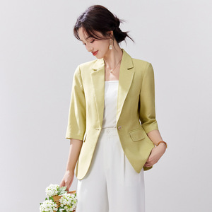 Women's Acetate Coated Blazer Three Quarter Sleeve Slim Fit Solid Color Versatile Summer Jacket For Petite Women - Product Image 2