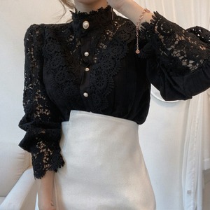 <span class=keywords><strong>Chemise</strong></span> à manches longues à <span class=keywords><strong>col</strong></span> montant, style chic et élégant, nouvelle collection coréenne printemps 2026, en gros, avec boutons, dentelle, fleurs ajourées et coutures - Product Image 4