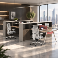 Poste de travail de bureau moderne 4 places avec écran de séparation et armoire de rangement, pieds en métal en forme de A pour projet de bureau commercial
