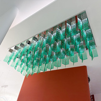 Lustre rectangulaire en verre artistique vert, lampe suspendue longue et personnalisée pour plafond haut, hôtel, hall, villa, éclairage décoratif