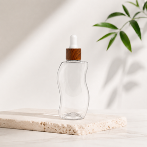 Botella de PET Curva de 80 ml con Gotero, Botella de Aceite Esencial de Pequeña Capacidad, Tapa de Gotero con Diseño de Madera, Envase para Cosméticos y Cuidado de la Piel, OEM y ODM - Product Image 1