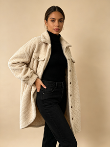 Chaqueta de Felpa para Mujer de Alta Calidad, Estilo Teddy, con Botones, Acolchada, Sherpa, Talla Grande, Largo Medio - Product Image 2