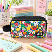 Étui à crayons multicolore à imprimé dessin animé en tissu à mémoire de forme avec triple fermeture éclair et poignée pour l'école