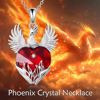 Collier pendentif Phénix en argent sterling 925 avec cœur en cristal rouge pour femmes, vente en gros