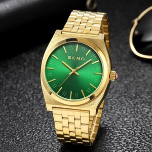 Reloj de Pulsera para Hombre, Clásico, Elegante, con Esfera Verde Jade, Correa de Acero Inoxidable Dorado, Resistente al Agua 3BAR, Ultrafino, de Cuarzo - Product Image 2