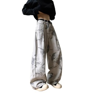 Jeans de mezclilla plisados jacquard estilo hip hop americano vintage para <span class=keywords><strong>hombre</strong></span> y mujer, cintura media, lavado a la piedra, corte holgado recto y ajustado, ODM - Product Image 3