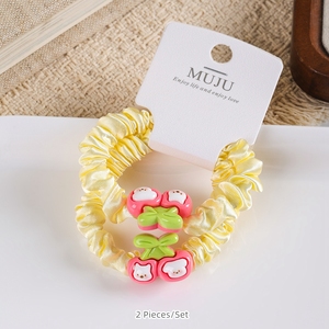 MUJU B207 2 Piezas Lazos para el Cabello para Niñas, Lindos, de Satén Plisado de 6cm, con Dijes de Resina de Animales de Dibujos Animados, Bandas Elásticas para el Cabello, Listos para Venta al por Menor - Product Image 2