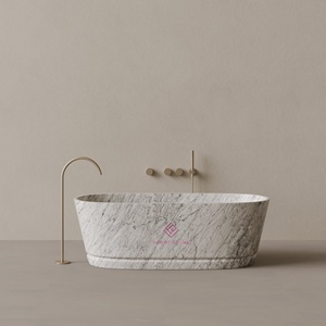 Designer <strong>LIGHT</strong> EMPERADOR Oval Stone <strong>Bathtub</strong> with Intricate Carved Linear Accents and Smooth Surface <strong>for</strong> a Luxurious Bathroom - Product Image 3