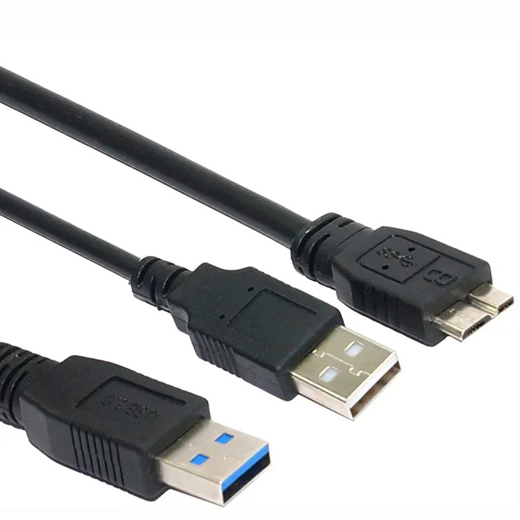Dual USB 3.0 Type A to Micro-B USB Y Shape High Speed Cable for External Hard Drive HDD Data Sync and Charging