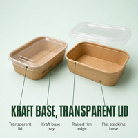 Boîte à emporter personnalisée en kraft - Couvercle transparent, base en papier écologique pour salades et fruits, emballage alimentaire, logo personnalisé, faible MOQ, OEM