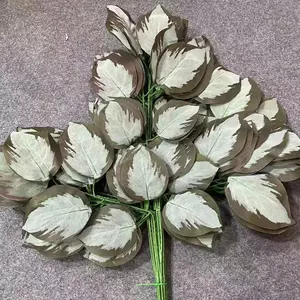 Feuilles de plantes artificielles en plastique sérigraphie feuille de magnolia pour la décoration