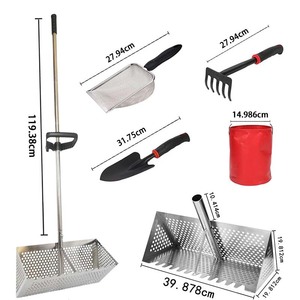 Rastrillo de tamiz de arena de acero y cubo plegable herramienta de jardín/playa resistente para caza de conchas, jardinería, nivelación de arena - Product Image 1