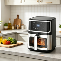 Friteuse à air grande capacité pour la maison avec fenêtre en verre transparente à l'avant, commande tactile intelligente 360° °   Cuisinière à convection à air chaud