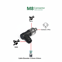 Connecteur M8 à verrouillage rapide blindé à 3 broches M8-M03S en cuivre plaqué or, étanche IP67, 4A 60V, pour montage sur site et automatisation