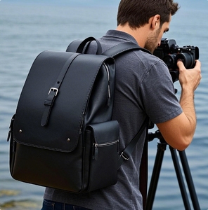 Nhà Máy Tùy Chỉnh Người Đàn Ông Của Màu Đen Vegan Da Nhiếp Ảnh Gia Máy Ảnh Ống Kính Chất Lượng Cao Ba Lô Túi Ba Lô Cho Du Lịch Chụp - Product Image 4