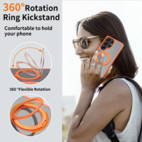 Étui avec anneau magnétique rotatif intégré pour Samsung Galaxy S26 Ultra, coque de protection mobile transparente givrée anti-chute